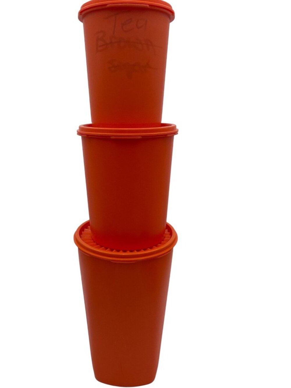 Vintage Tupperware Orange Canisters Lids Set Of 3 Nesting Floral Design Kitchen - Picture 3 of 9